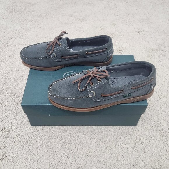Paraboot-Style “Barth Marine” Dark Grey Suede Boat Shoes | Men’s Driving Loafers - Picture 5 of 12